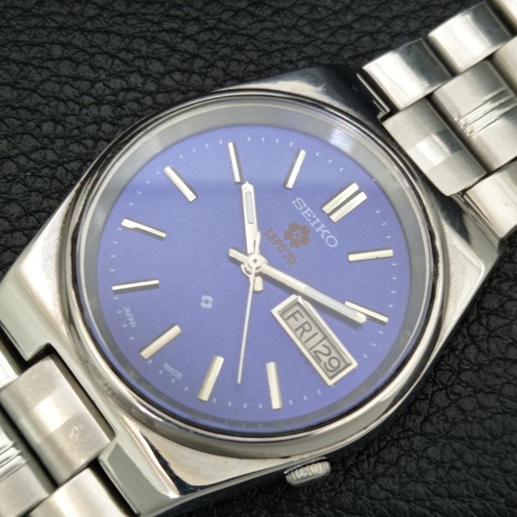 GENUINE VINTAGE SEIKO EXPO 70 AUTOMATIC JAPAN MENS BLUE DIAL WATCH A708784-1