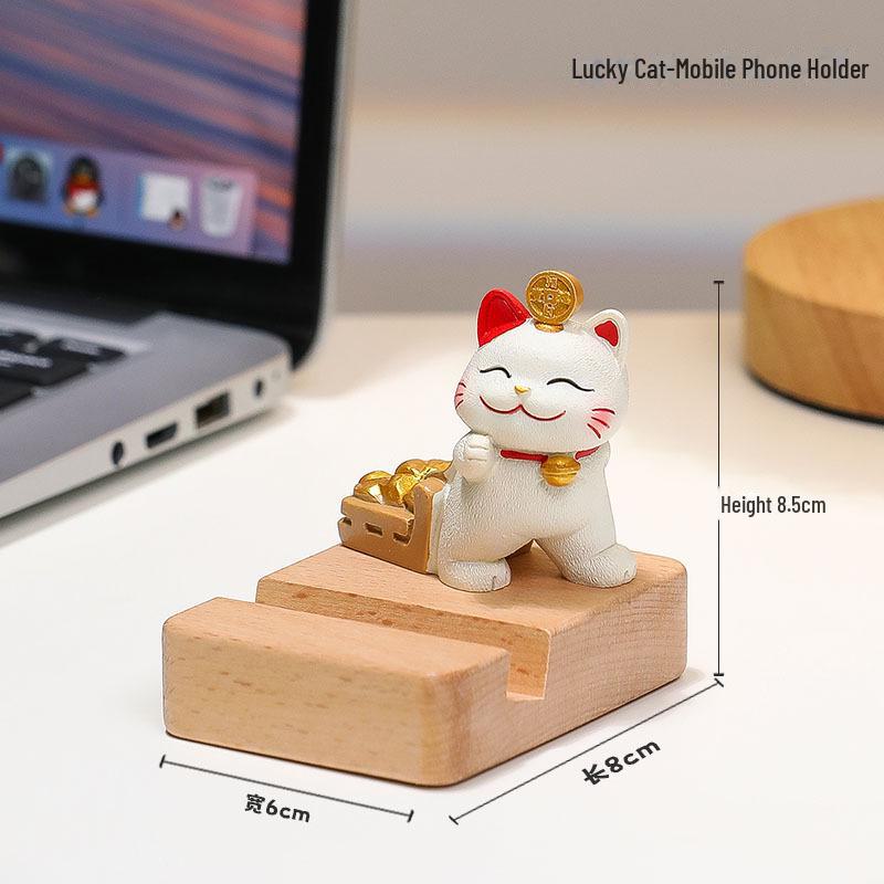 Cute Lucky Cat Phone Stand - Desktop Ornament & Mini Kitten Birthday Gift