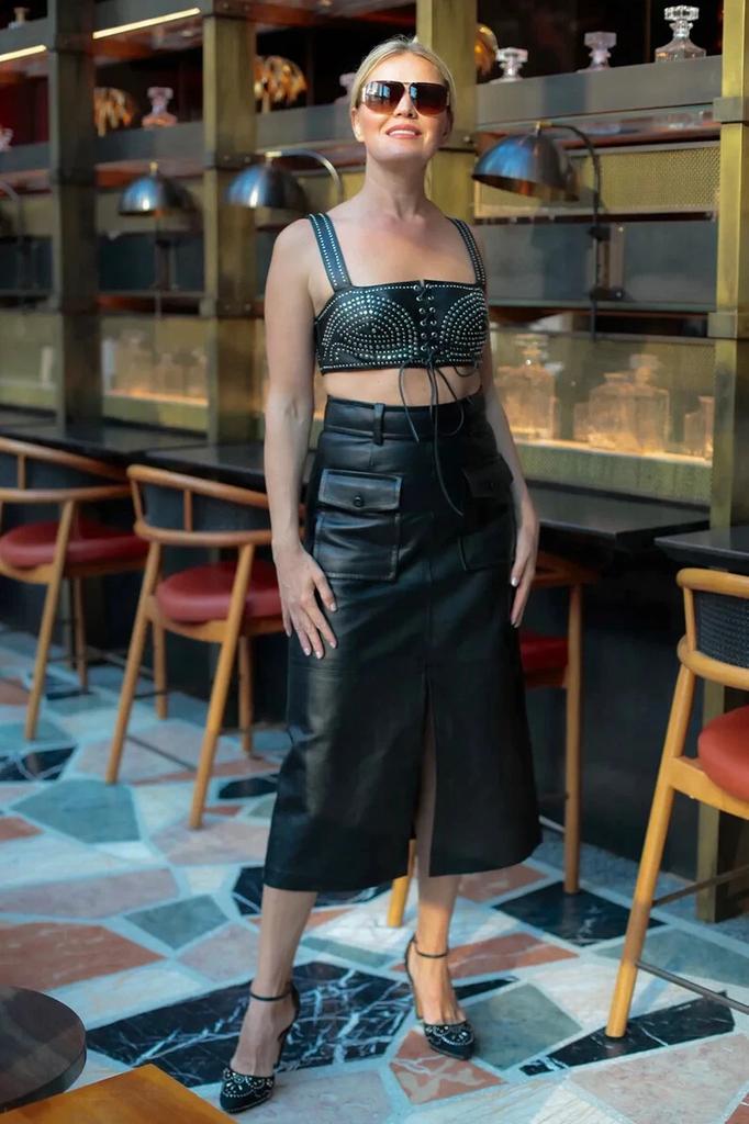 Real Soft Lambskin Leather Stylish Black Women's Skirt New Handmade Party Formal