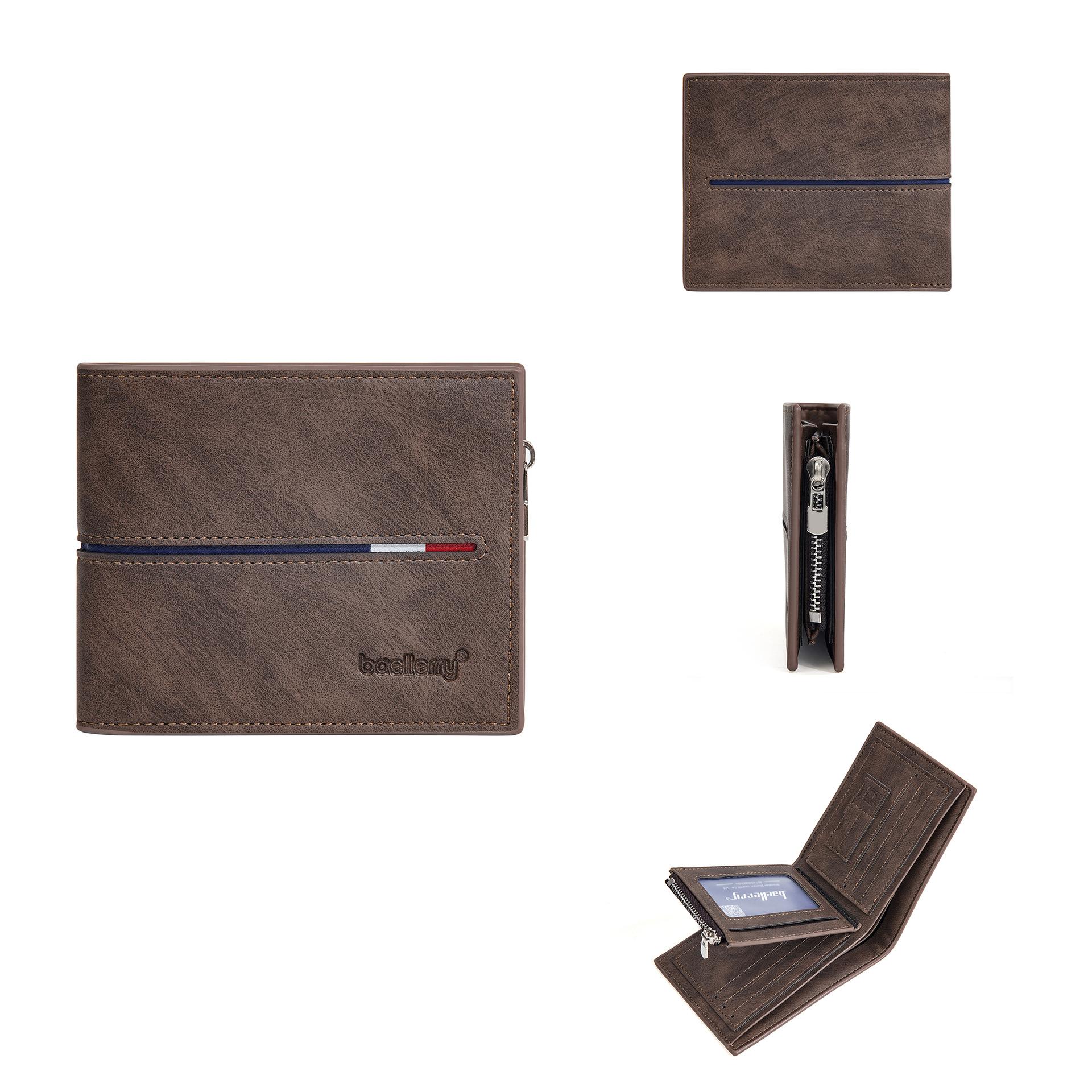 

Мужской винтажный простой короткий кошелек Baellerry с несколькими отделениями для карт и кошельком для монет на молнии коричневый