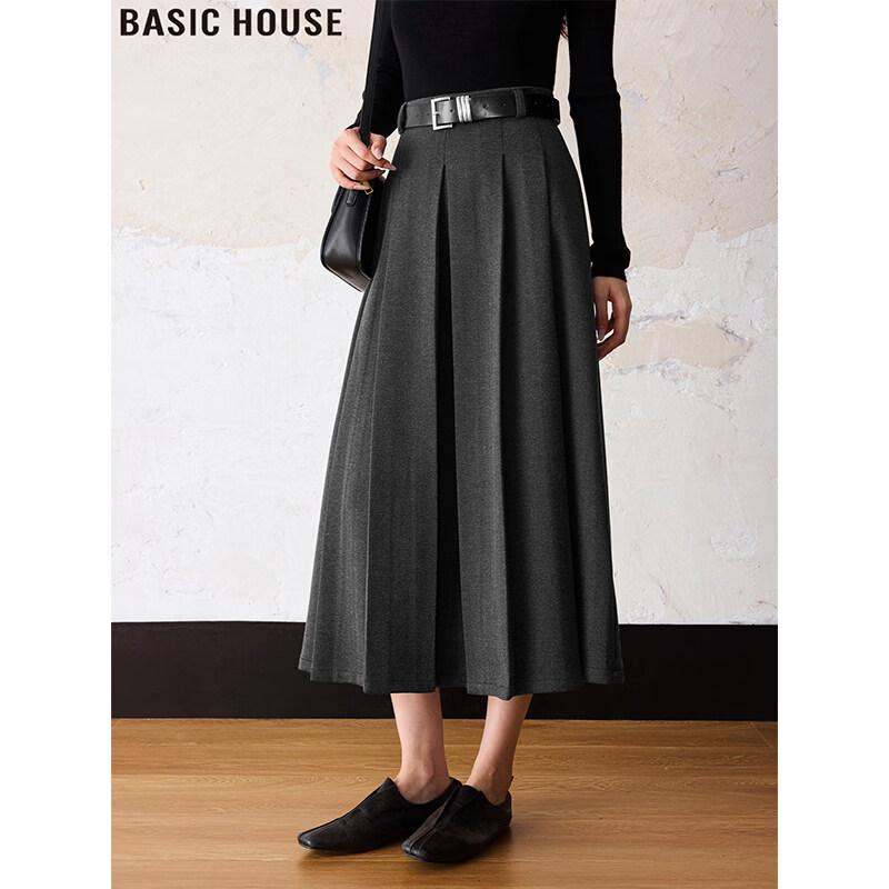 Basic House Women s Dark Grey Pleated A-Line Midi Skirt S