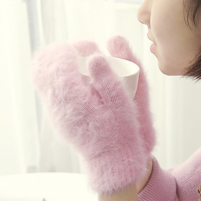 Warmer Rabbit Fur Gloves Female Mittens Winter Outdoor Soft wool Fingerless Gloves winter Gloves for Women Girls christmas Gifts