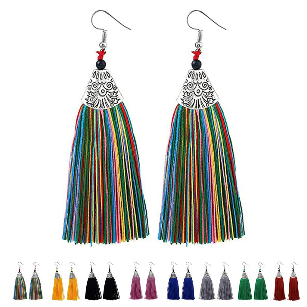 Fish Mouth Decor Colorful Thread Tassel Dangle Women Bridal Earring Ear Stud