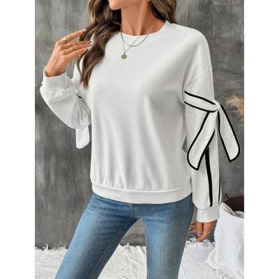 Autumn New Contrast Color Three-dimensional Bow Round Neck Long-sleeved Pullover Sweatshirt