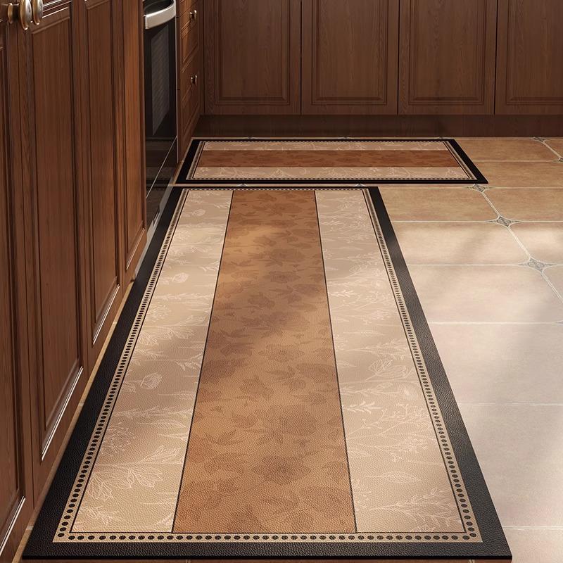 Kitchen Vinyl Rug PVC Antifouling Non-slip Long Carpet Waterproof Anti Fatigue Floor Mat Plant Flower Home Decoration Runner Rug