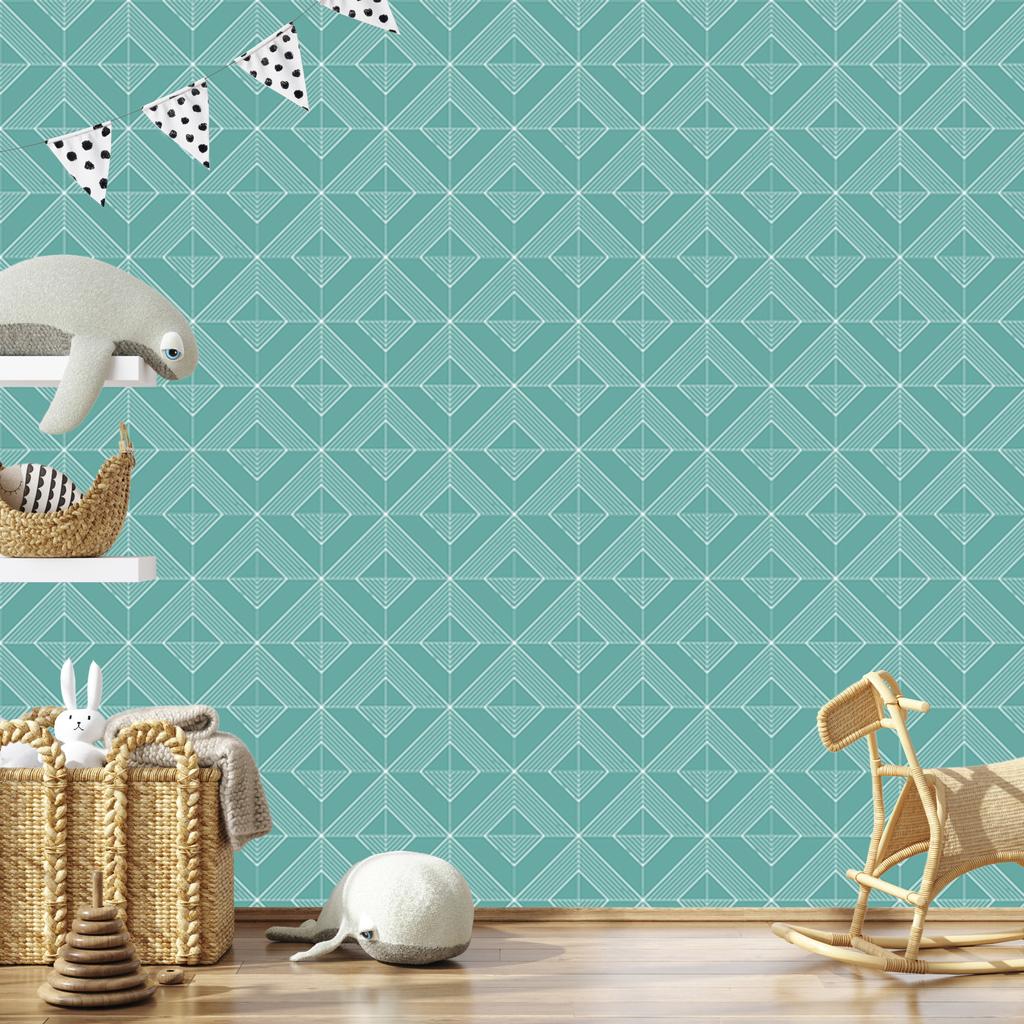 Geometric Rhombus Wallpaper In Teal and Turquoise for the Living Room and Bedroom 50x1000