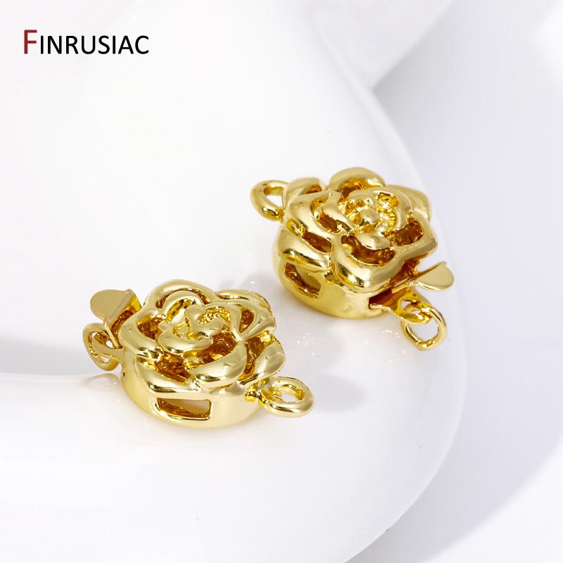 18K Gold Plated Brass Flower Shape Pearl Clasps Connector Fasteners Lock Closure Clasps For Jewelry Making Findings