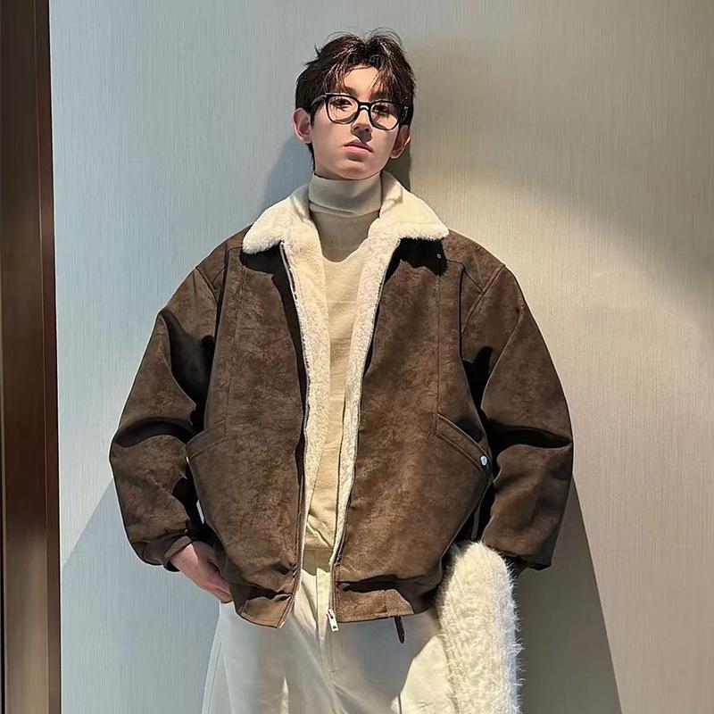 Mountain Eagle Fur Collar PU Leather Winter Jacket - Men’s & Women’s Cotton Coat with Plus Velvet, Trendy & Thickened Outerwear