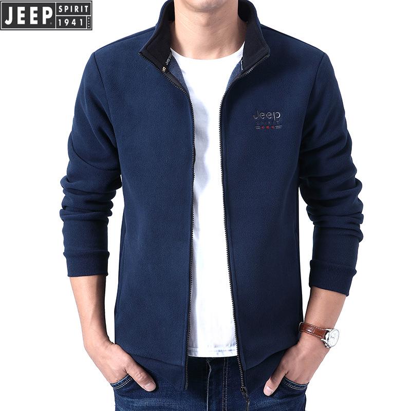 

JEEP SPIRIT Men s Plus Size Fleece Cardigan Jacket - Stand Collar, Thickened Outerwear XL королевский синий