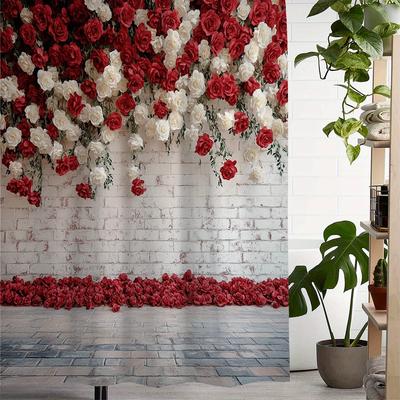 HI-Open One Piece of Vintage Floral Print Shower Curtain, Window Curtain with 12 Hooks Curtain for Windows