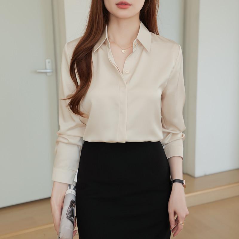 

2025 Women s Professional Satin Long Sleeve Shirt with OL Versatile Design & 3D Pattern XL шампанского