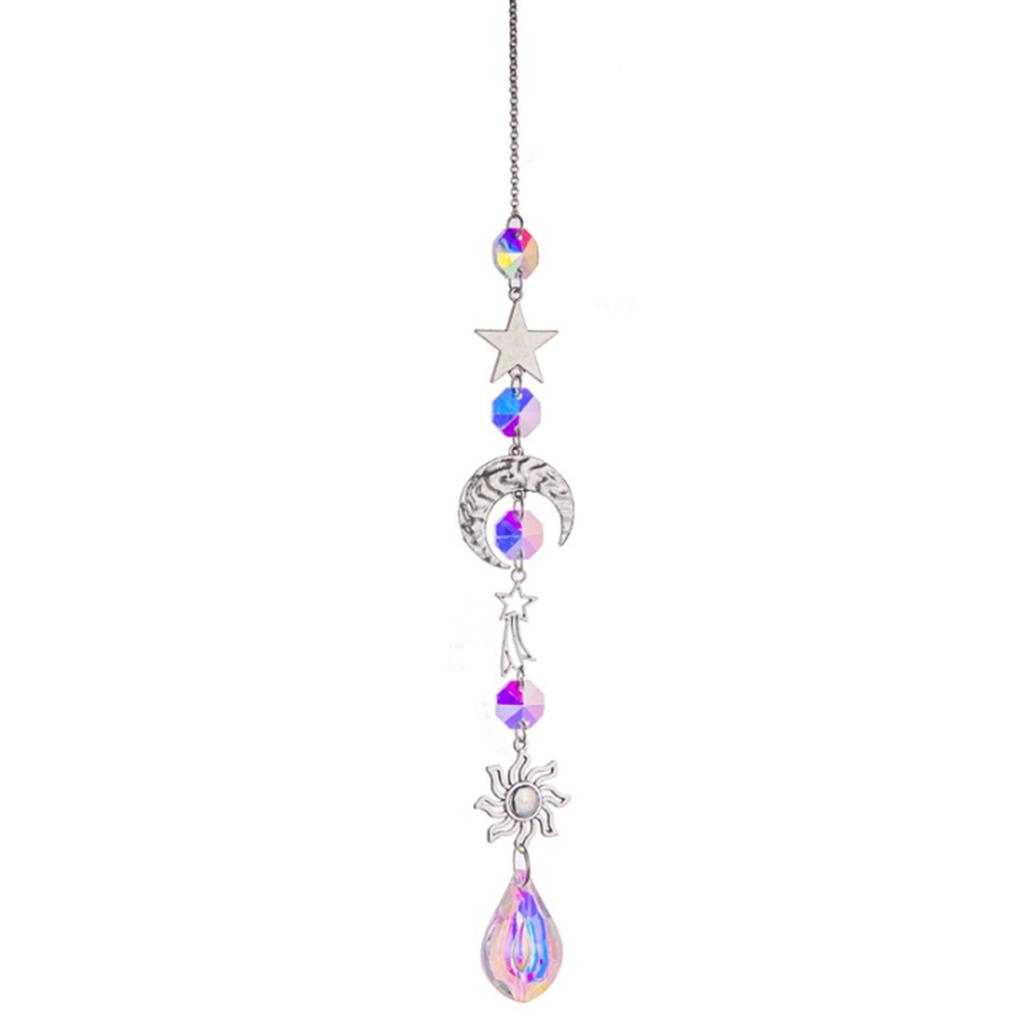 Hanging Crystal Pendant Garden Suncatcher Wind Chimes Rainbow Prism Crystal Chain for Window Drop Bell Christmas Tree Home Decor