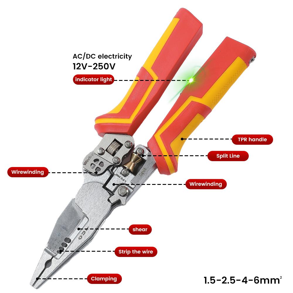 8-in-1 Multi-function Wire Stripper Electricians Voltage Testing Cable Cutting Scissors Crimping Pliers