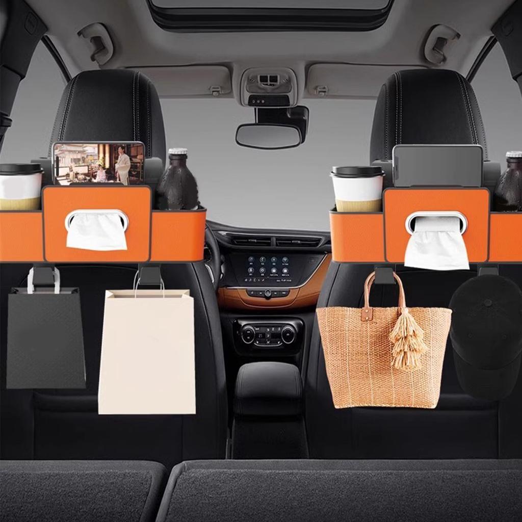 Multifunctional Car Organizer with Cup Holder Tissue Box and Hooks Auto Drink Snack Phone Tray Automotive Travel Accessories