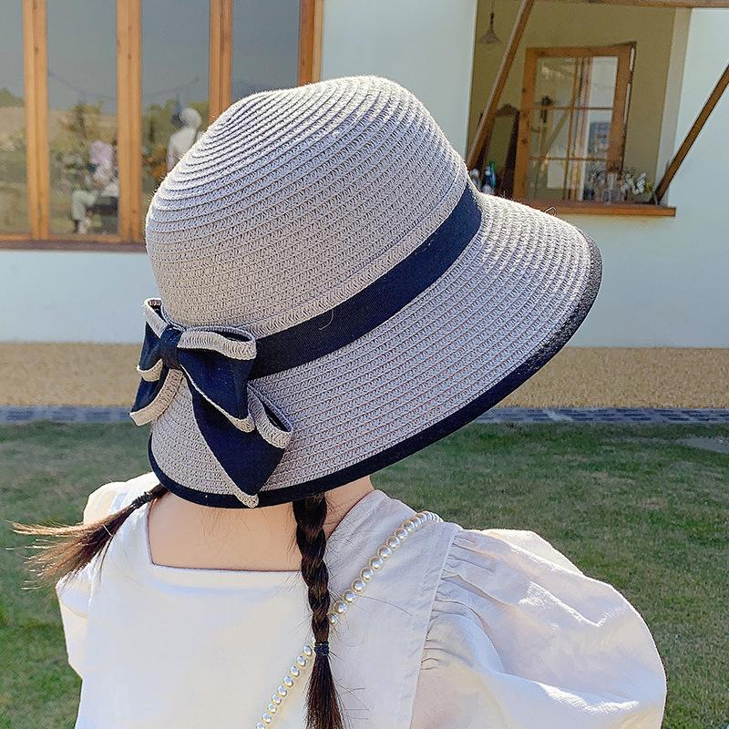 Children's Sunscreen Hat for Spring Travel  Girls In Summer Straw Hat for UV Protection Bowtie Straw Hat