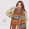 Winter New Mohair Striped Women Scarf Girls Female Warm Thickened Long Scarves Soft Coarse Braid Tassel Shawl Retro Wrap Shawls
