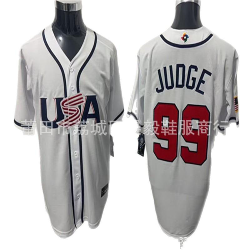 Embroidered USA National Team Baseball Jersey Men - White With Player Numbers 4 7 12 22 27 29 30 99