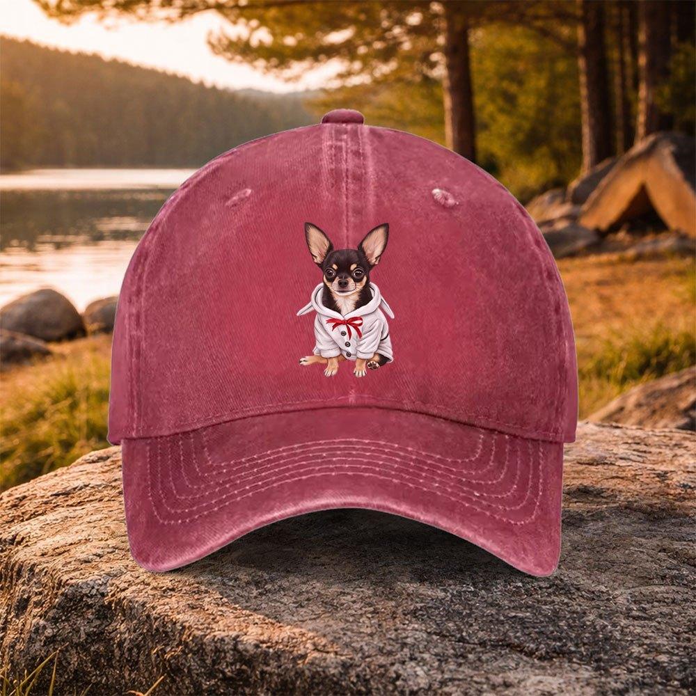 Chihuahua Print Washed Baseball Cap Unisex Casual Hat for Golf Outdoor Daily Wear