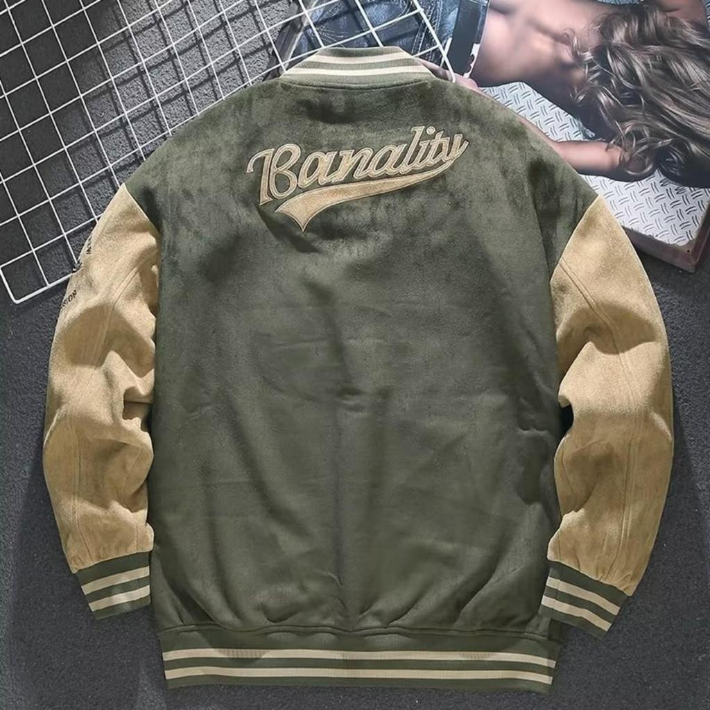 Baseballjacke für Herren, Retro-Jacke, locker geschnitten, bestickt, für Frühling und Herbst