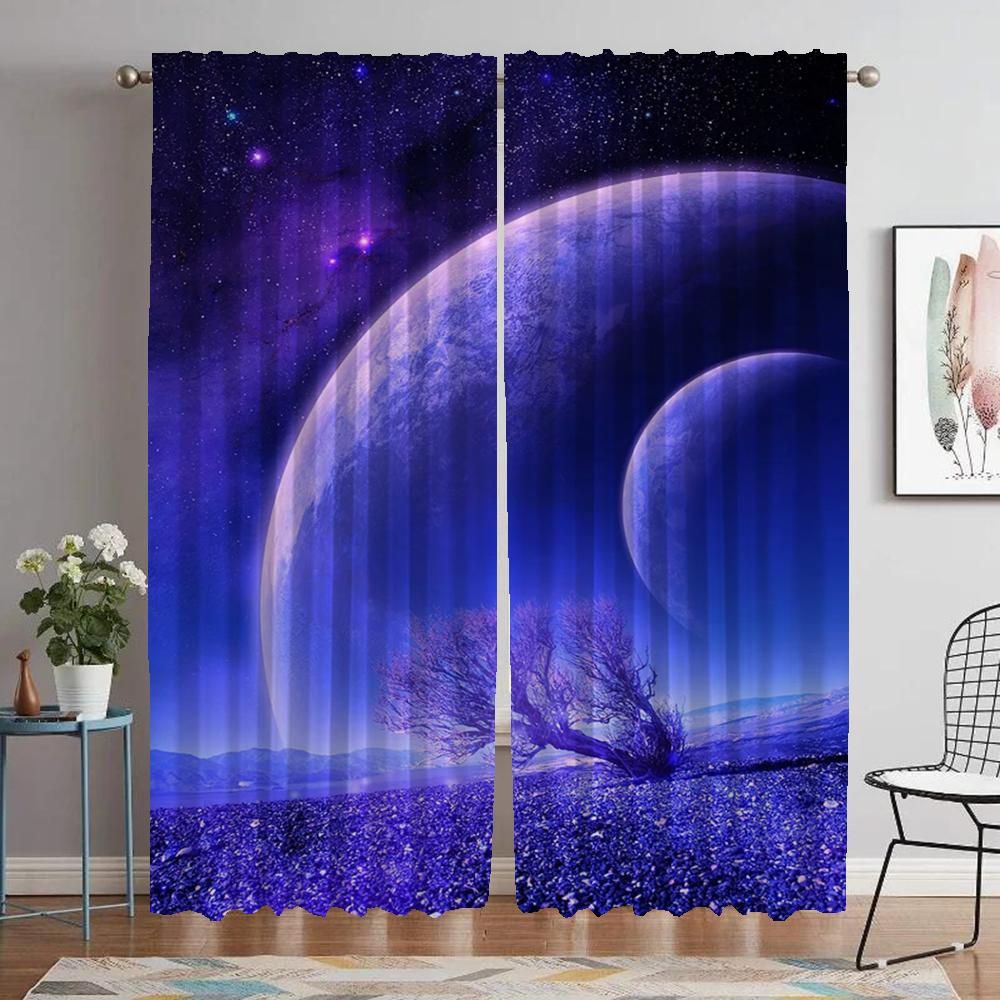 Cosmic Nebula Window Curtain for Room 2 Panel Blackout Curtains Shades Partition Tulle for Bedroom Halloween Decoration Living