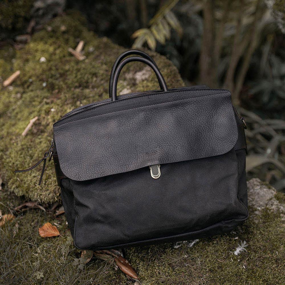Bleudechauffe Zepho Solo Briefcase Waxed Canvas - Khaki