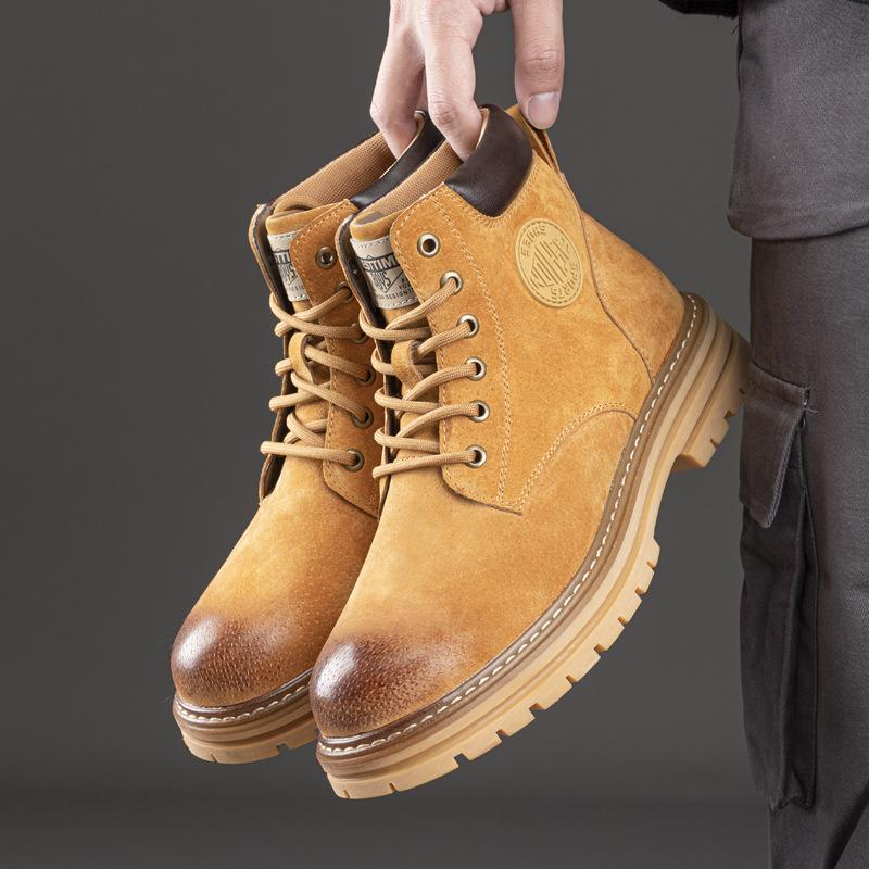 Fashion British Pigskin Men's Platform Boots Designer Soft-soled Velvet Warm Winter Ankle Boots Male Fashion Luxury Work Shoes for Men