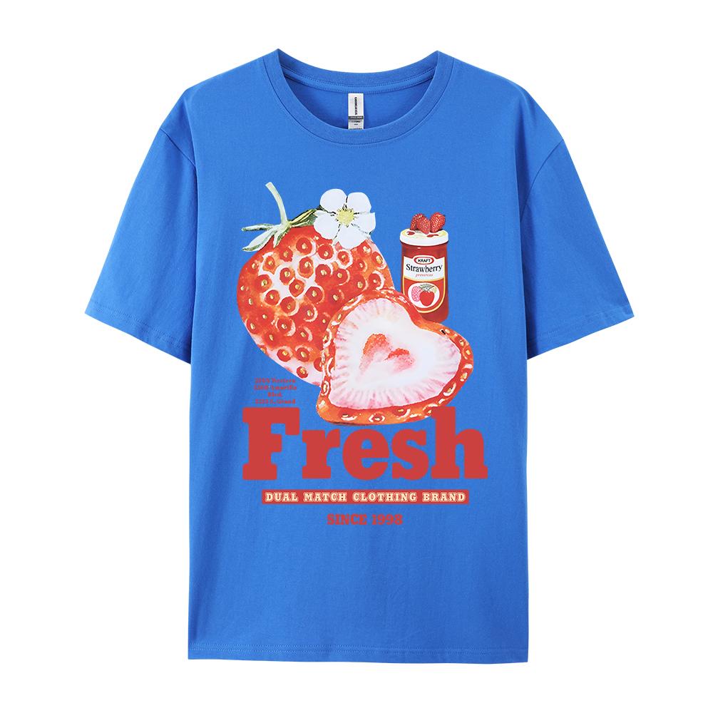 Fresh Strawberry American Retro Creative Printed Short Sleeved T-shirt Women's Trendy Brand Loose Versatile Half Sleeved Shirt