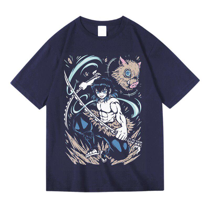 Demon Slayer Fans T Shirt Men Cotton Hashibira Inosuke Anime Print Short Sleeve Streetwear Fashion Tops
