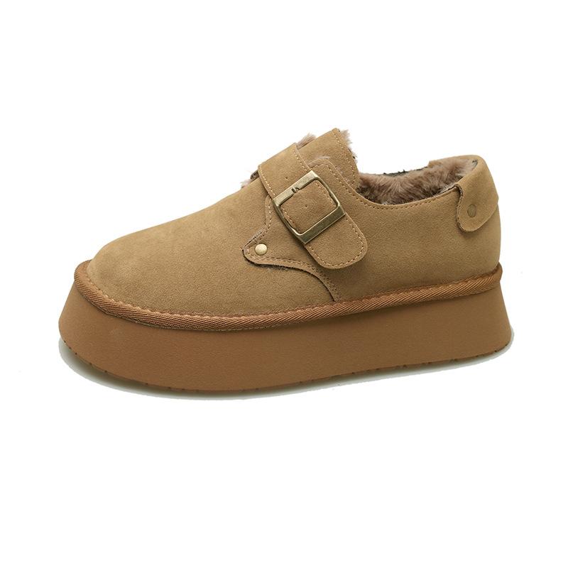 Cotton shoes women's winter velvet outer wear new one-pedal thick-soled heightening big-headed bread shoes snow boots
