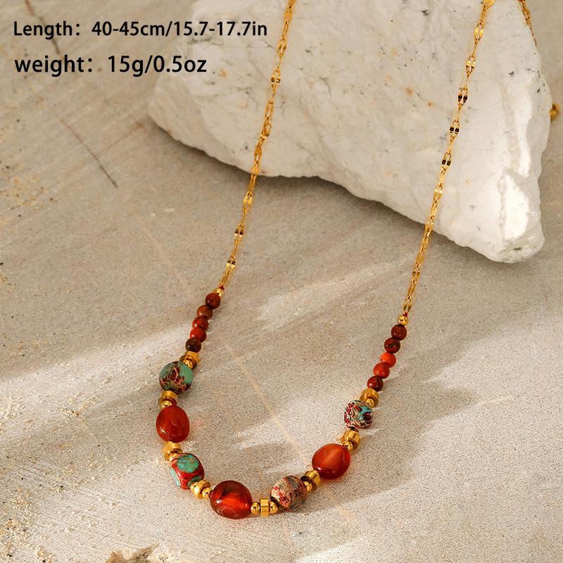 

Богемское ожерелье из нержавеющей стали с подвеской в виде краба и черепахи, цепочка из разноцветных бусин из натурального камня, для летней пляжной вечеринки для женщин 45cm