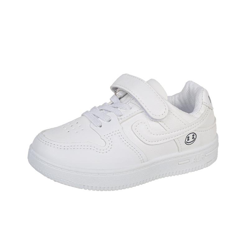 New children's school leather sneakers, casual versatile sneakers for older kids, running shoes with Velcro, solid color sneakers