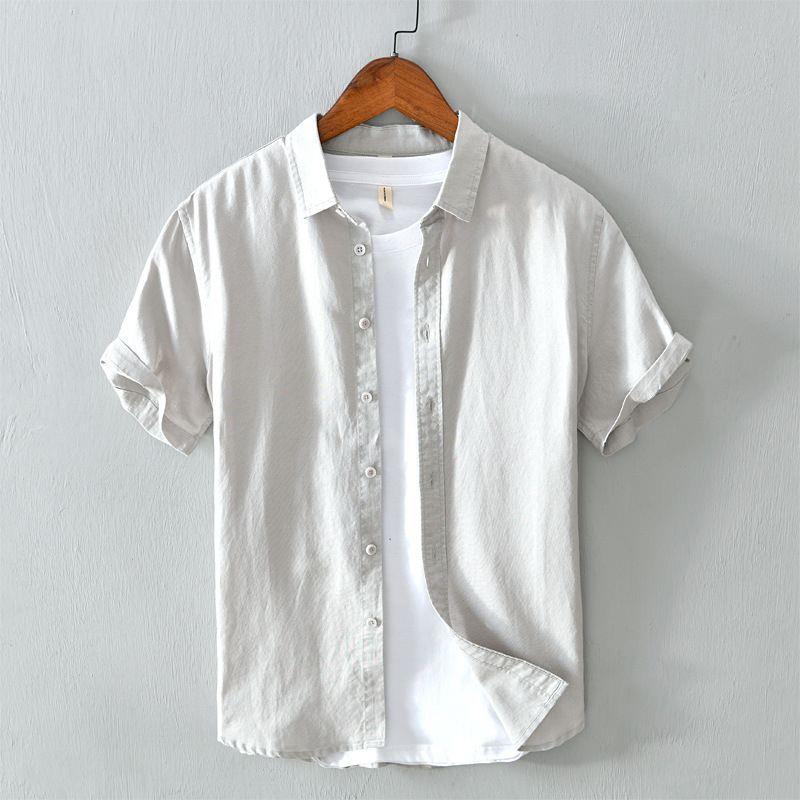 2023 Summer Men's Loose-Fit Cotton Linen Short-Sleeved Shirt