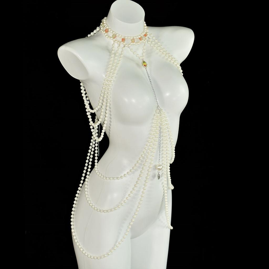 Pearl Body Chain for Evening Party Gatsby Imitation Pearl Chain for Flapper Costume