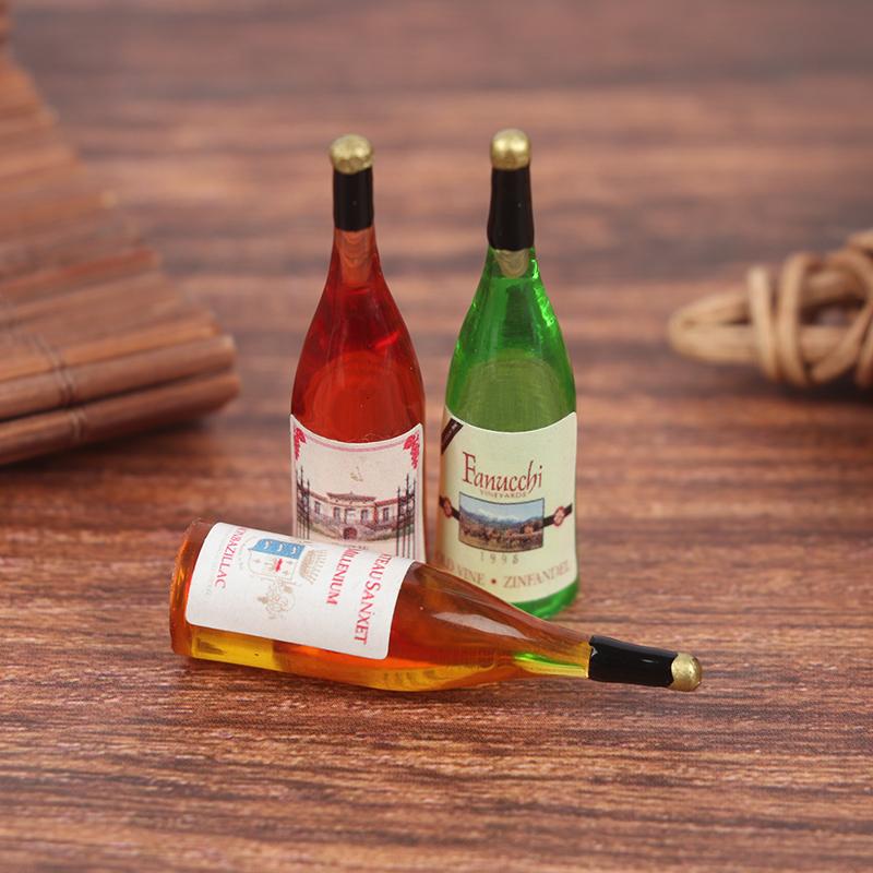 3Pcs/Set 1/12 Dollhouse Miniature Mini Simulation Wine Bottle Model Decor Toys