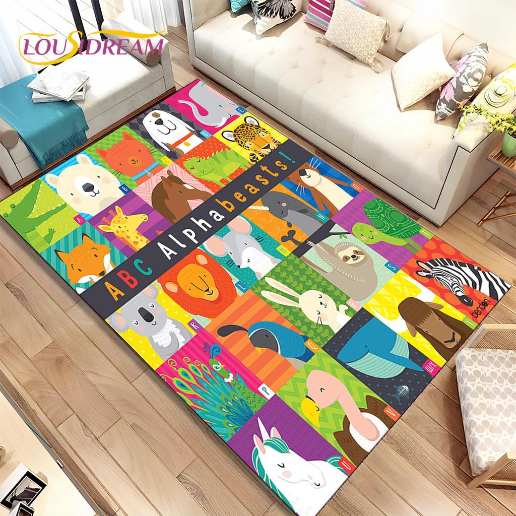 ABC dibujos animados niños sala de juegos alfabeto niños gateando área de educación temprana alfombra, alfombra para sala de estar dormitorio sofá, alfombra antideslizante
