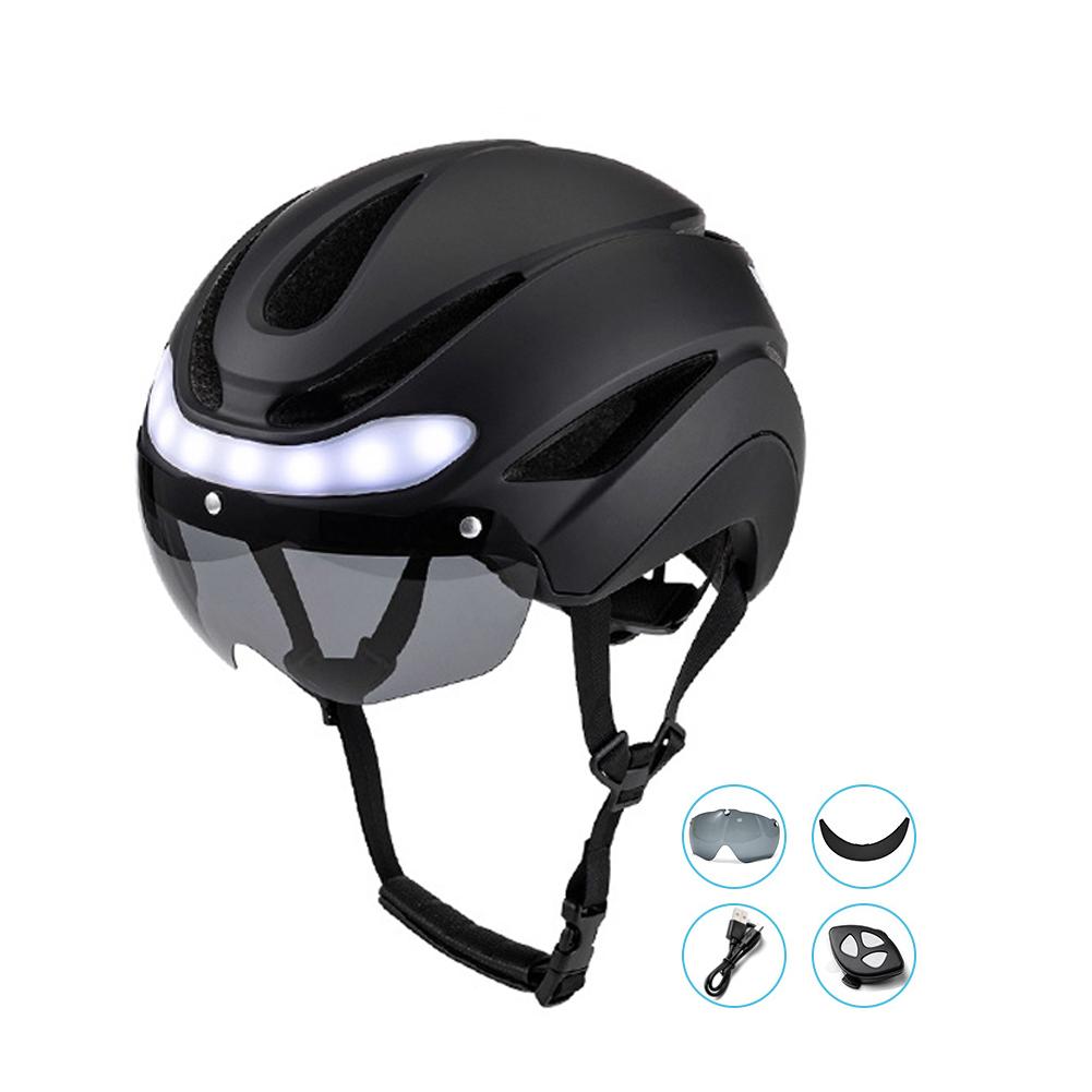Motorcycle Helmets with Ride Lights Magnetic Goggles Visor Rechargeable LED Night Breathable Light Helmet Safety for Bicycle
