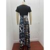 Floral Print Patchwork Short Sleeve Bohemian Dress Women Summer Dress O Neck Big Swing Long Dresses