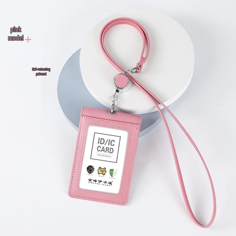 Premium Genuine Leather ID/Card Holder with Anti-Interference Lanyard for Work and Commute