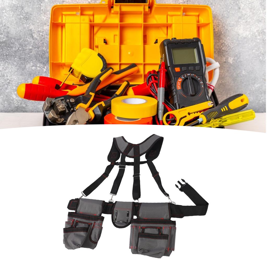 Professional Tool Belt Organizer with Suspenders 12 Pockets for Electrician Carpenter Gardener Heavy