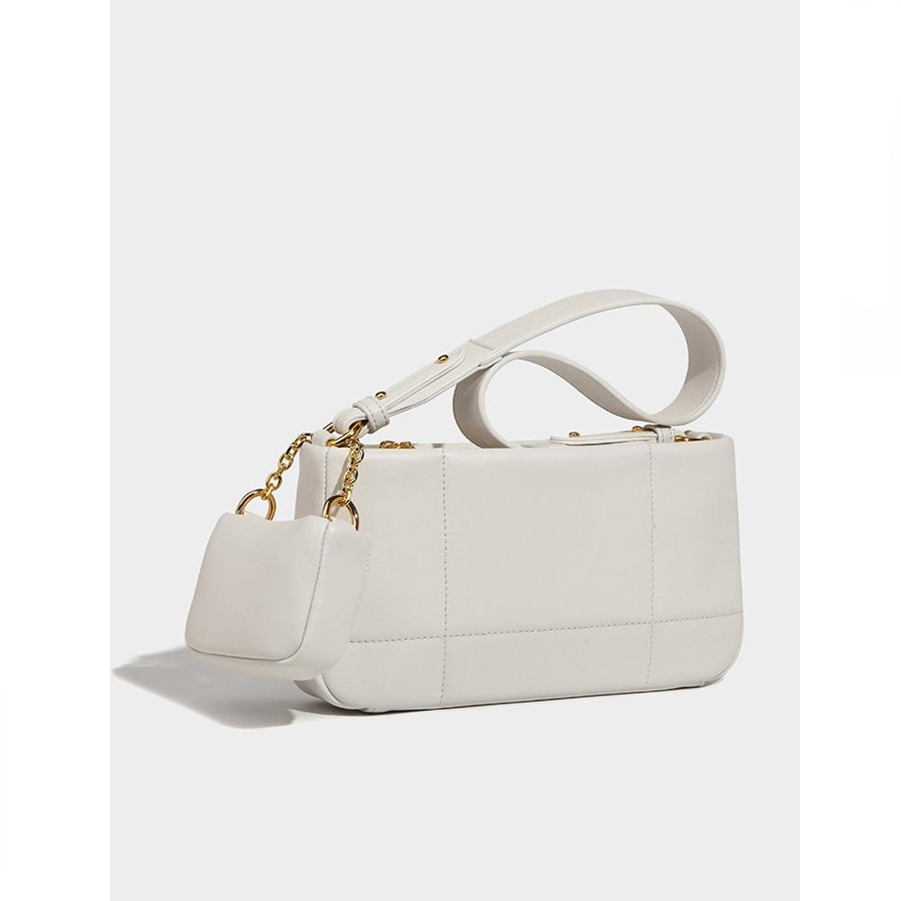 

Модная простая женская кожаная сумка через плечо с застежкой-молнией Joker, маленькая квадратная сумка Niche Messenger Composite Bag (20cm<Max Length<30cm) белый