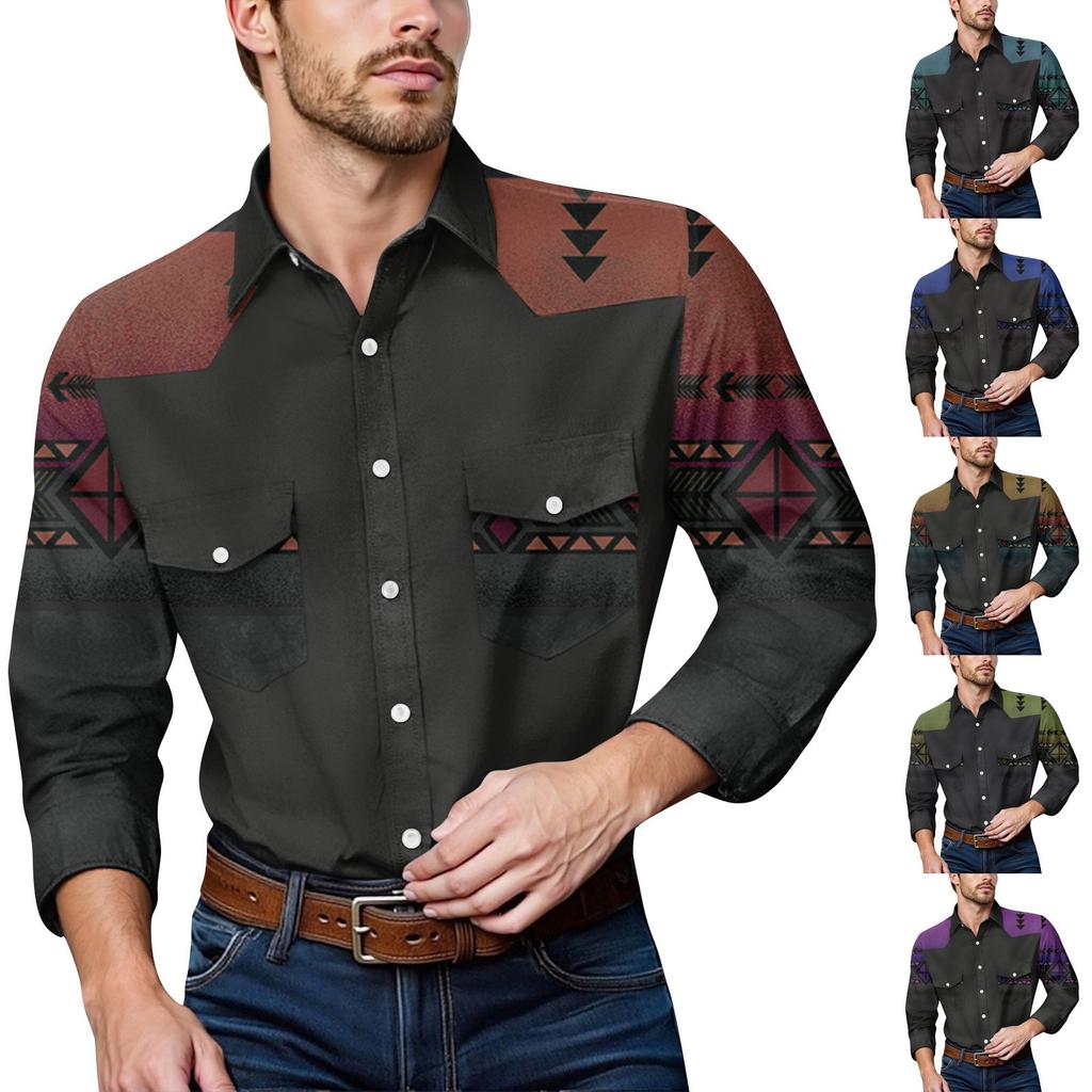 Men'S Fashionable Lapel And Shoulder Length Long Sleeved Casual Top