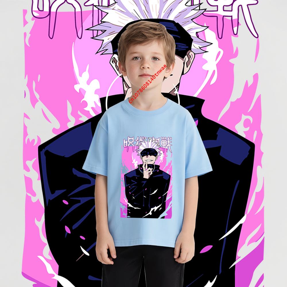 Boys Anime T Shirt Jujutsu Kaisen Satoru Gojo 15 Print Cotton Tee Lightweight Easy Match Kids Fashion Top