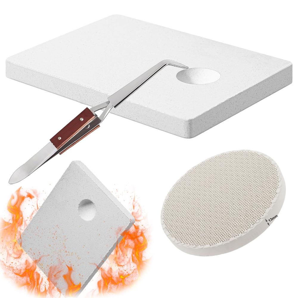 Ceramic Honeycomb Soldering Plate Reverse Tweezers Heat Resistant Pad Includes Ceramic Casserole for Jewelry Making Jewelry Soldering Kit