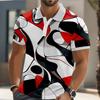 Trendy Short Sleeve Polo Shirt, Geometric Pattern, Casual Men's Top