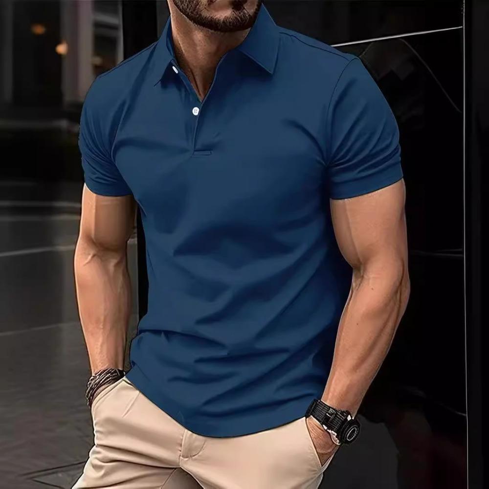 Men's Casual Solid Color Button Short Sleeved T-shirt Polo Shirt