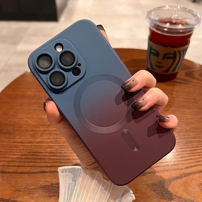 Modne Etui Silikonowe z Kolorowym Gradientem dla iPhone 14 13 12 11 Pro 14Pro Max Plus Luksusowe Pokrowiec do Bezprzewodowego Ładowania Magsafe