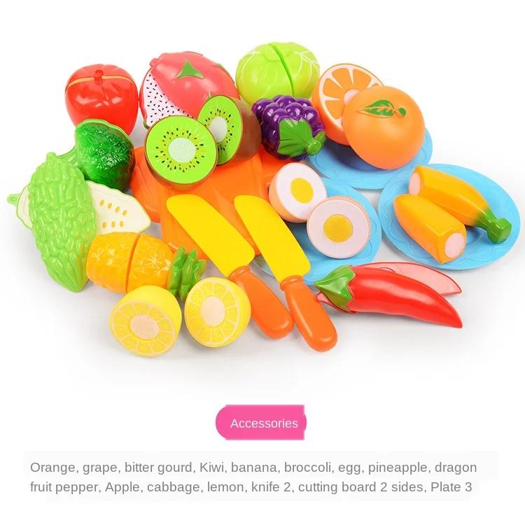 Kitchen Fun Cutting Fruit Basket And Vegetables Pizza Food Play House Set Puzzle Education Toys For Kids Boys Girls Xmas Gifts