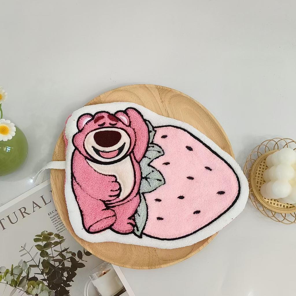 Thickened coral fleece strawberry bear hand towel hanging cute cartoon bathroom children's hand cloth kitchen suction hand wipe
