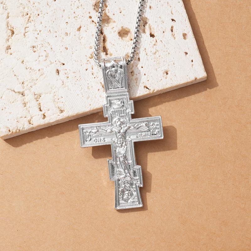 Movie John Wick Jesus Cross Necklace Crucifix Eastern Orthodox Prayer Big Pendant For Men Women Jewelry Accessories Gifts