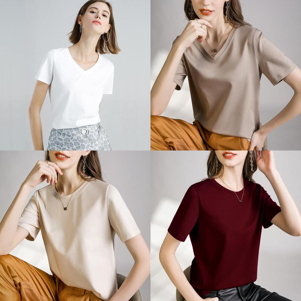 Silk Cotton T Shirt For Women With V Neck And Slim Fit For Casual Wear